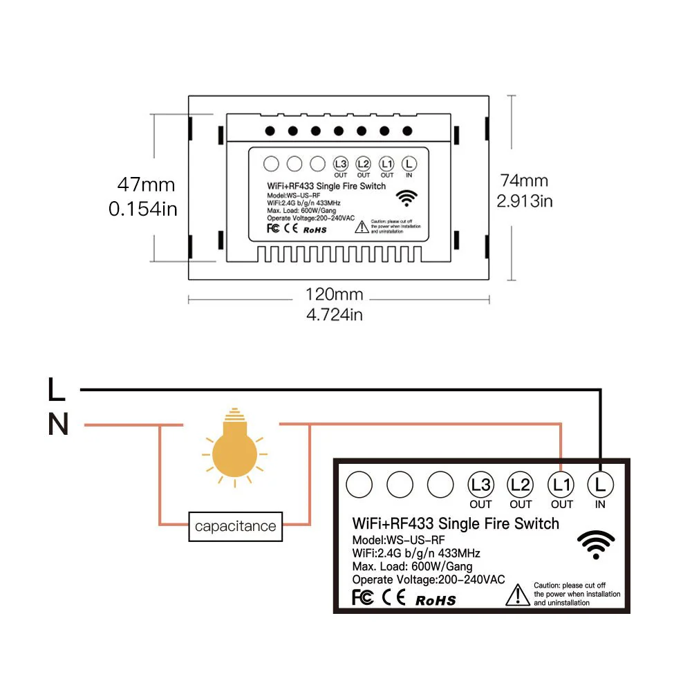 WiFi RF433 Smart  Light Wall Touch Switch  Single Pole 1/2/3/4 Gang US 220V - Image 6