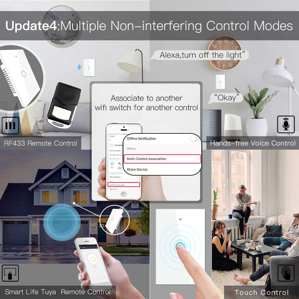 RF433 WIFI Smart Wall Touch Light Switch Glass Panel, 3 Way Multi-Control Neutral Wire Required US Standard - Image 6