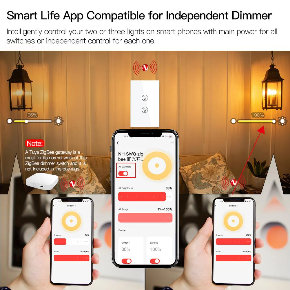 ZigBee Smart Dimmer Switch, Multi-gang Smart Light Dimmer Switch, US Single Pole Neutral Wire Required - Image 5