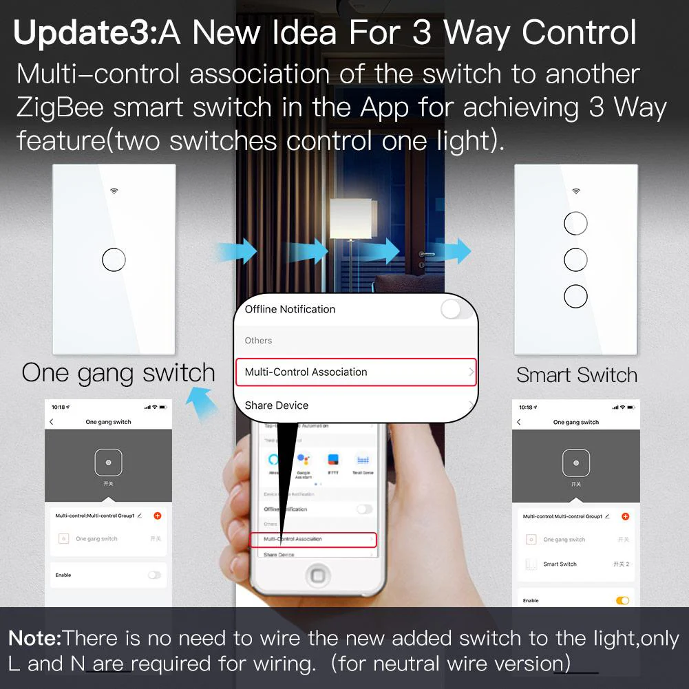 ZigBee Smart Light Touch Switch Multi-Control Neutral Wire Optional No Capacitor US - Image 4
