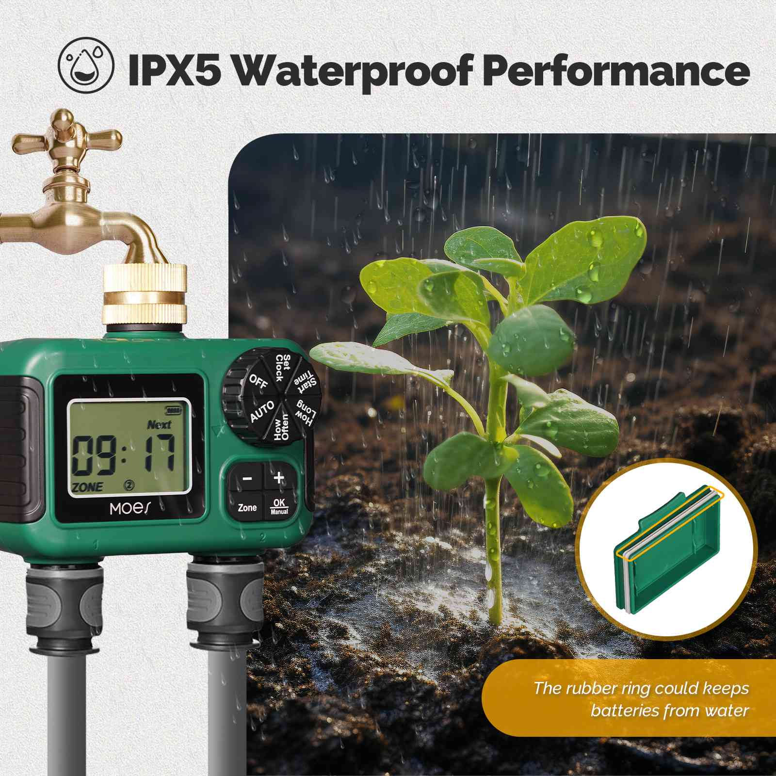 Water Timer For Garden Hose Drip Irrigation 2/3/4 Outlet Brass Inlet IPX5 Waterproof US Version - Image 4