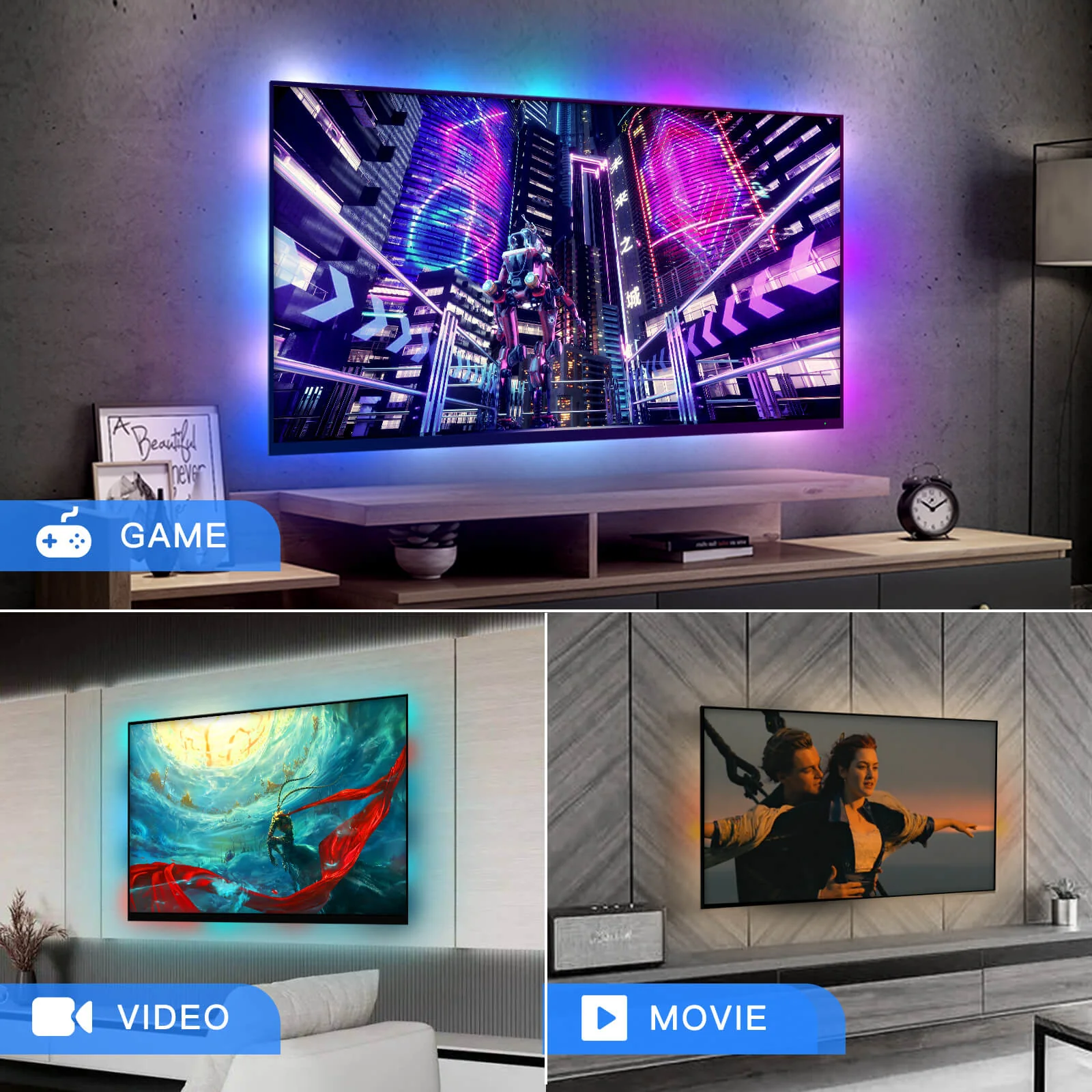 MOES Smart WiFi Ambient Lighting TV Backlight 4K HDMI 2.0 Sync Box LED Light Strip Music - Image 4