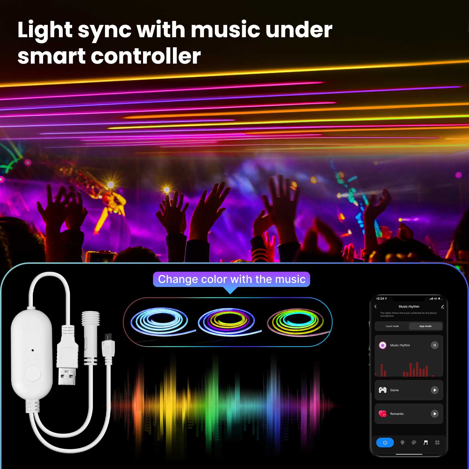 WIFI+BLE Neon Music LED Smart Light with Remote Control 16 Million Colors - Image 3