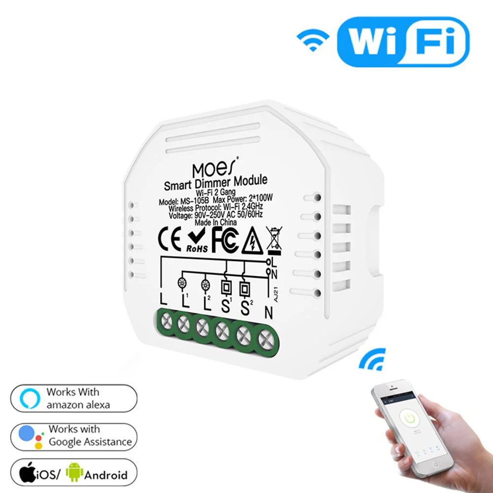 WiFi 2 Gang Dimmer Switch  Module DIY Smart  Light LED Dimmable Interruptor Relay - Image 3