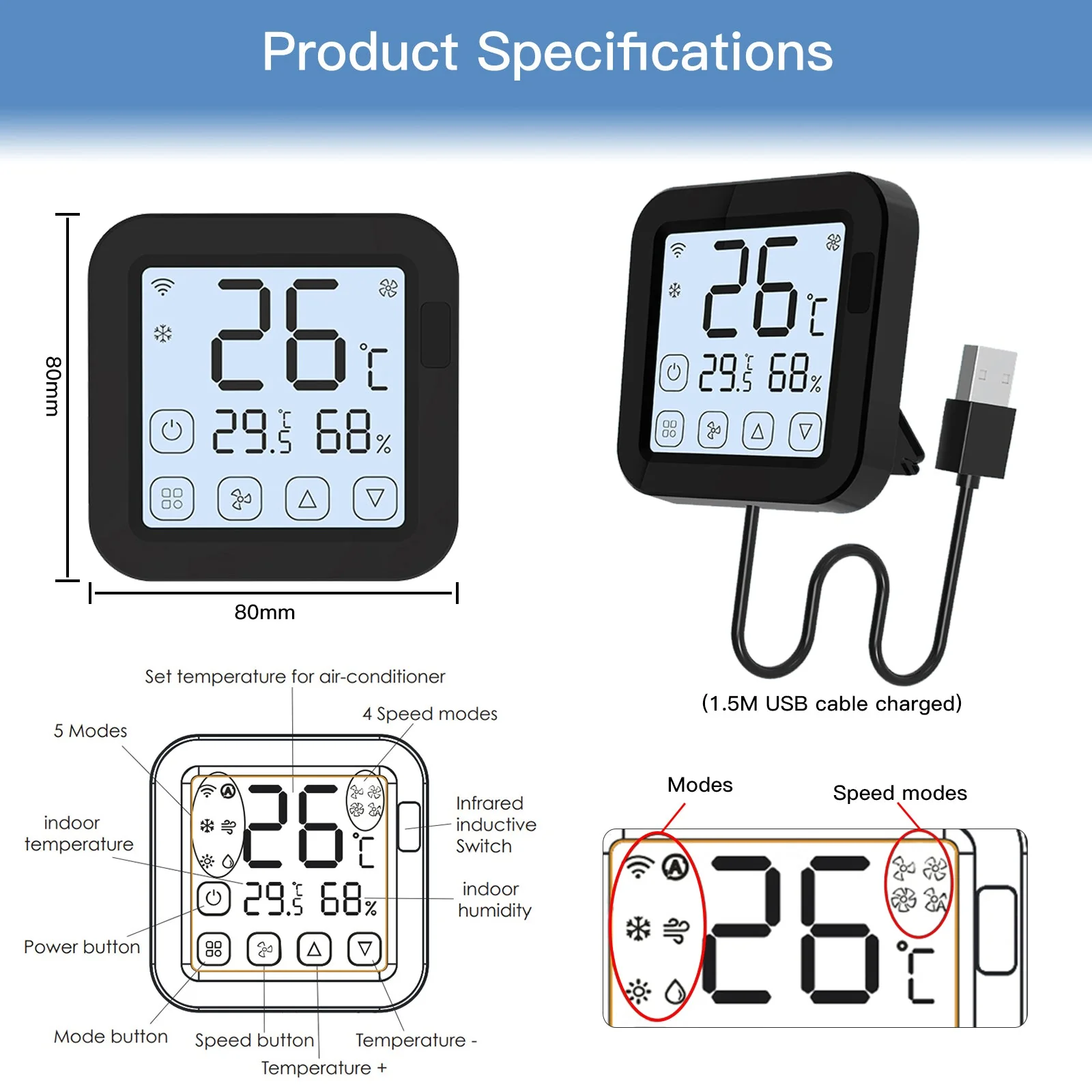MOES Tuya WiFi Smart IR Thermostat AC Remote Controller Temperature and Humidity Sensor - Image 6