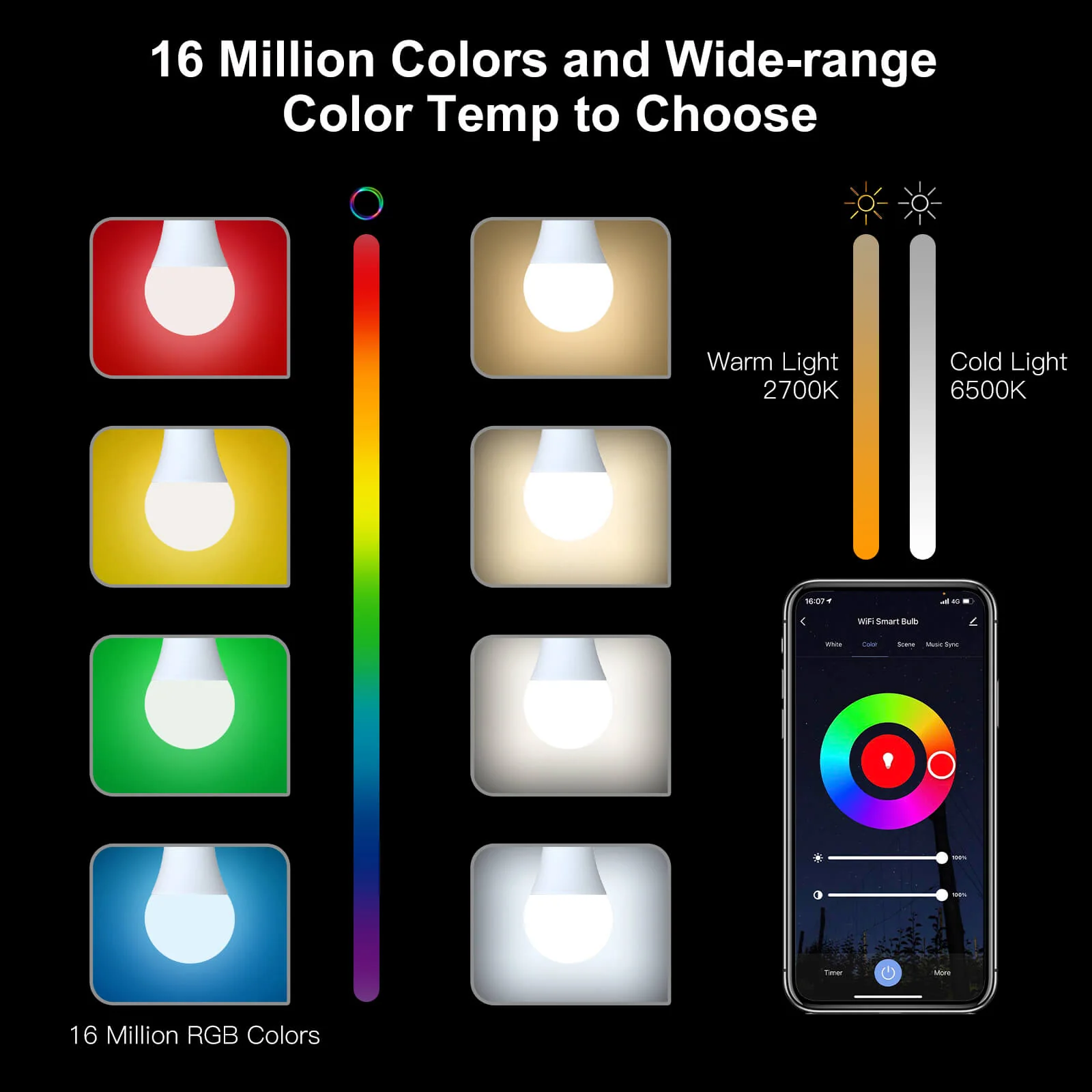 MOES WiFi Smart LED Light Bulb Dimmable Lamp 14W/9W RGB E27 Color Changeable 2700K-6500K - Image 3