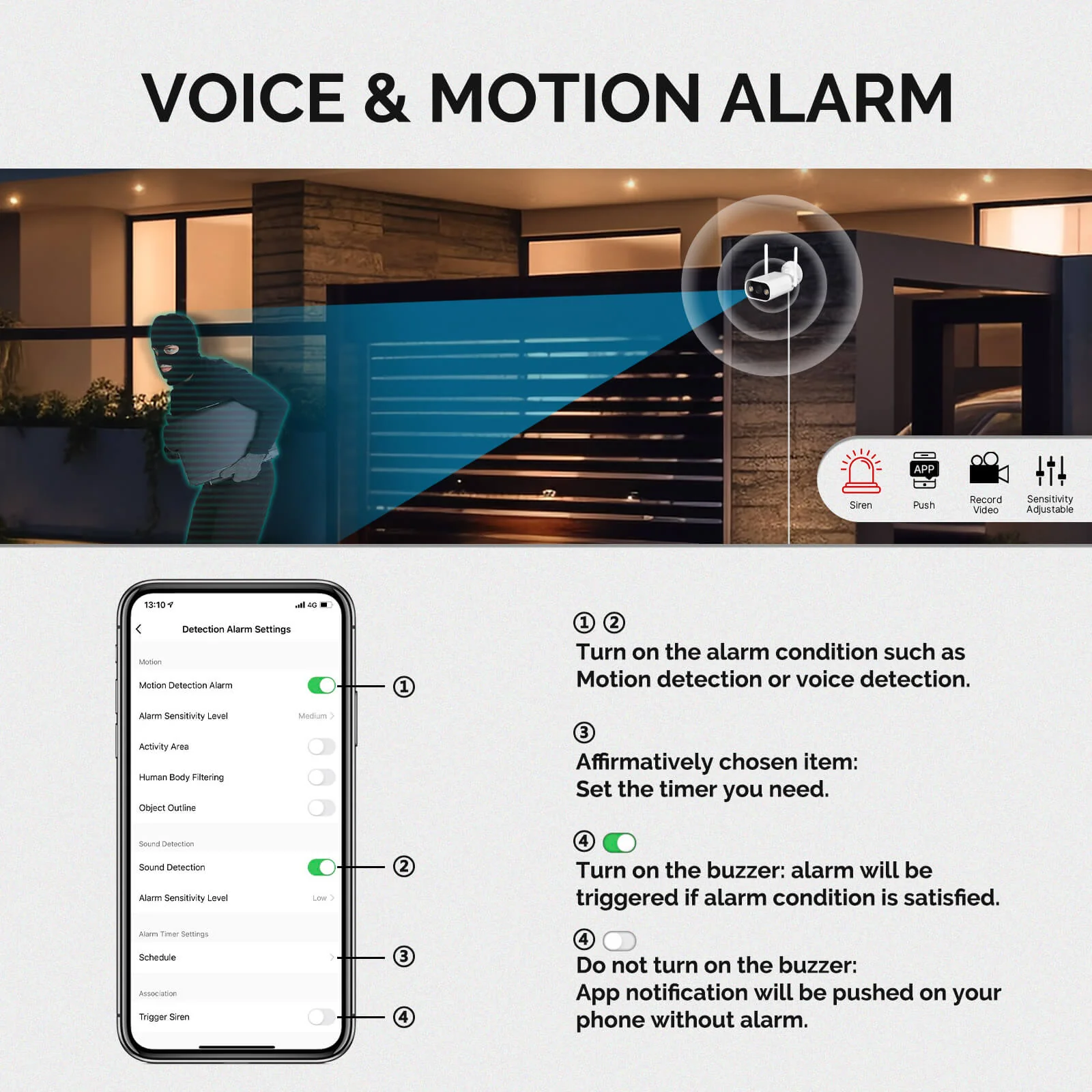 MOES WiFi Smart Outdoor Camera HD 3MP Sound Motion Detection Color Night Vision Two-Way Audio Security Monitor - Image 6