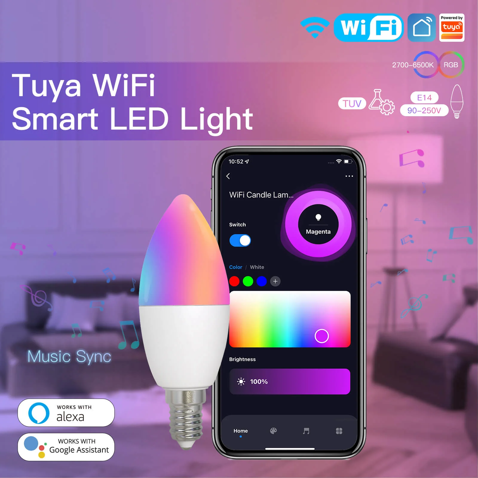 MOES WiFi Smart E14 6W/ E12 5W Candle LED Light Candelabra Bulb RGBCCT 2700-6500K Alexa Google Voice Control - Image 10