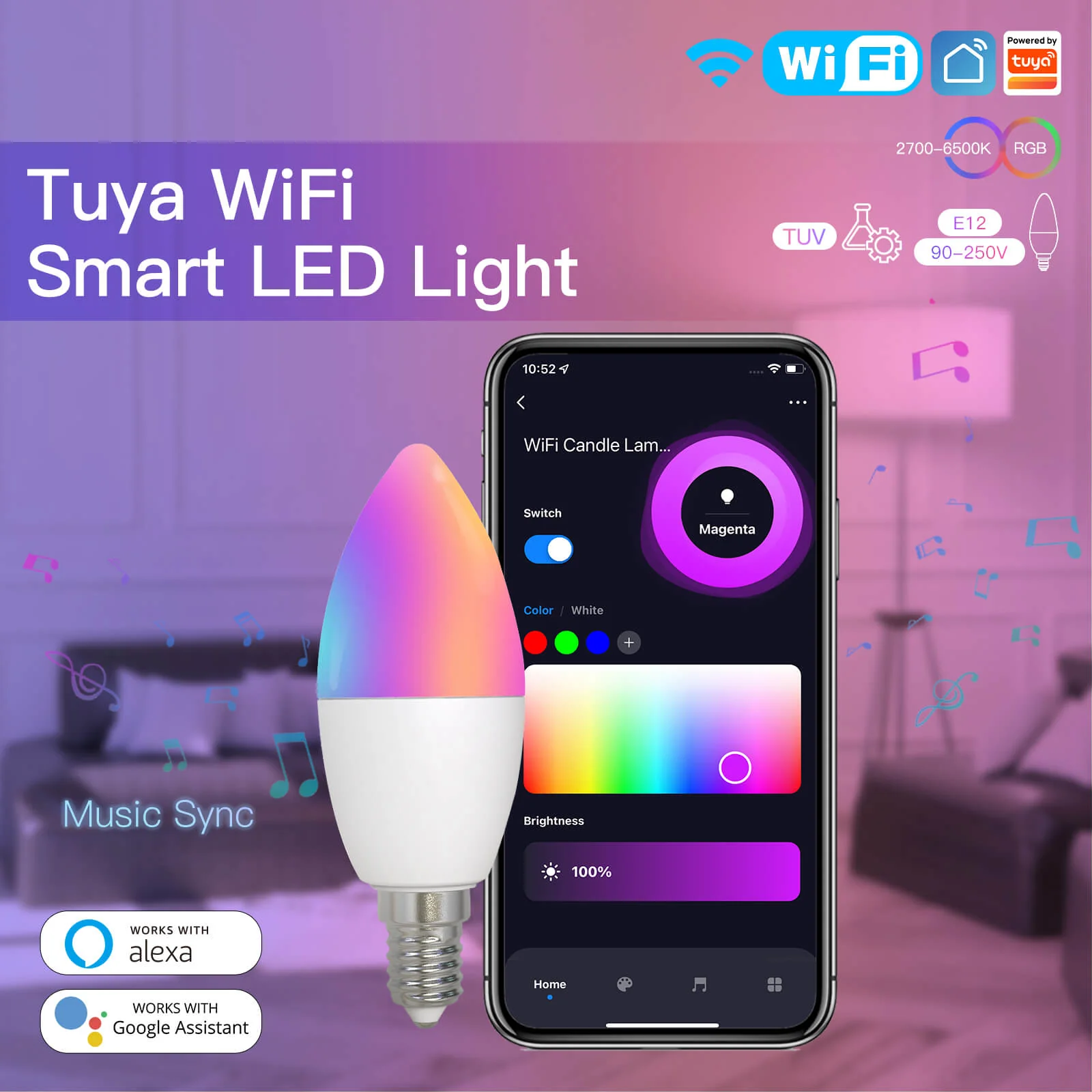 MOES WiFi Smart E14 6W/ E12 5W Candle LED Light Candelabra Bulb RGBCCT 2700-6500K Alexa Google Voice Control - Image 11