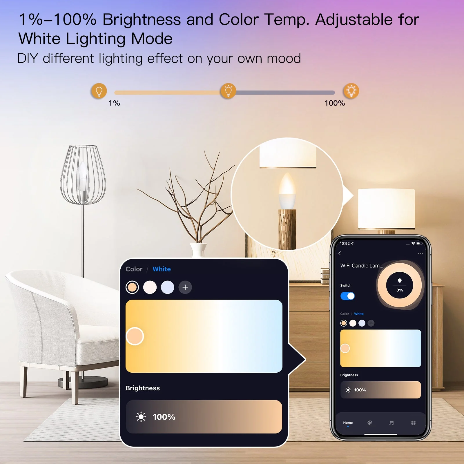 MOES WiFi Smart E14 6W/ E12 5W Candle LED Light Candelabra Bulb RGBCCT 2700-6500K Alexa Google Voice Control - Image 3