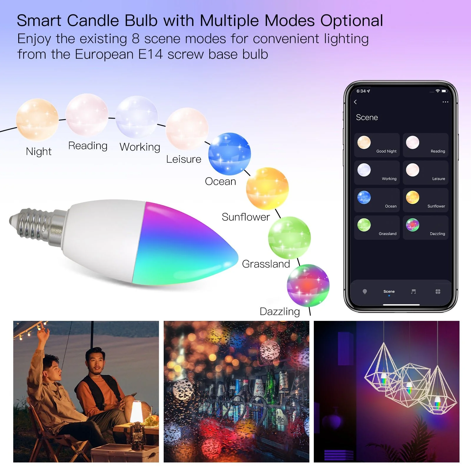 MOES WiFi Smart E14 6W/ E12 5W Candle LED Light Candelabra Bulb RGBCCT 2700-6500K Alexa Google Voice Control - Image 5