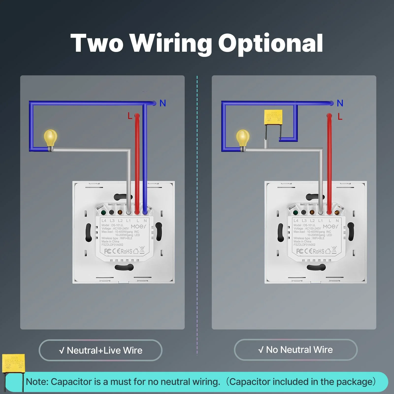 WiFi Smart Light Wall Touch Switch No Neutral Wire Required EU Standard - Image 5