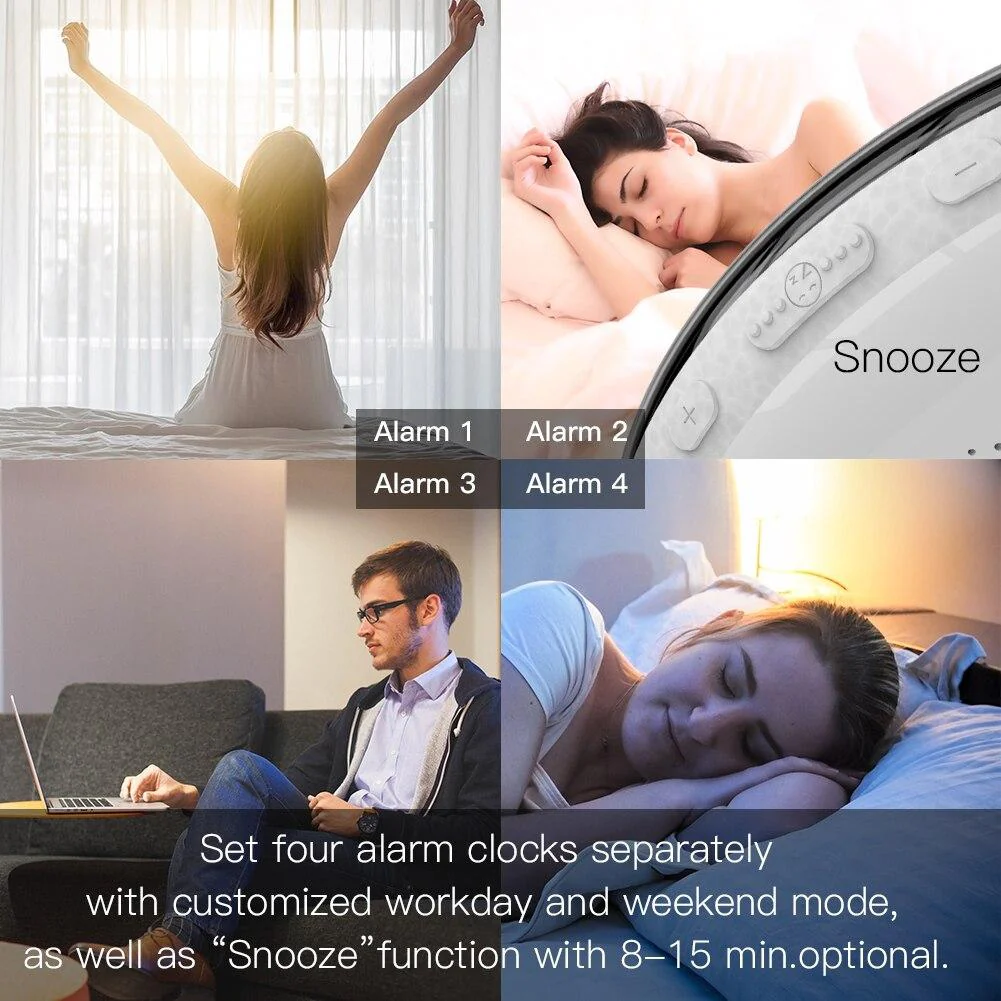 MOES WiFi Smart Clock Wake Up 7 Colors Light Natural Sound Clock With FM Radio - Image 4