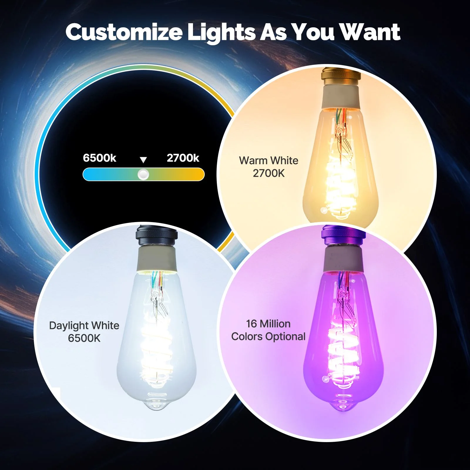 Matter WiFi E27 Smart Edison LED Light Bulbs 16 Million RGB Color Changing 2700K-6500K Dimmable - Image 2