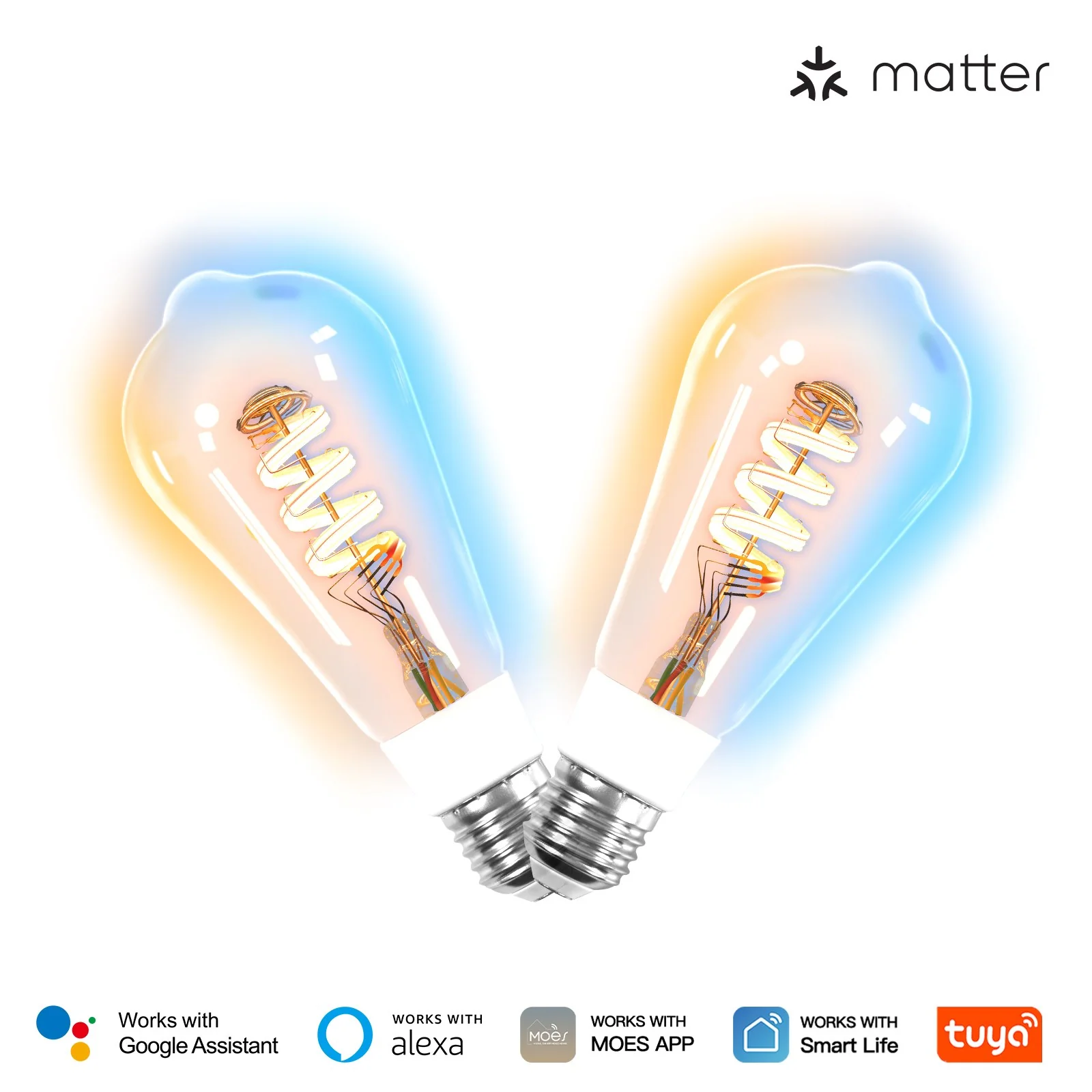 Matter WiFi E27 Smart Edison LED Light Bulbs 16 Million RGB Color Changing 2700K-6500K Dimmable - Image 6