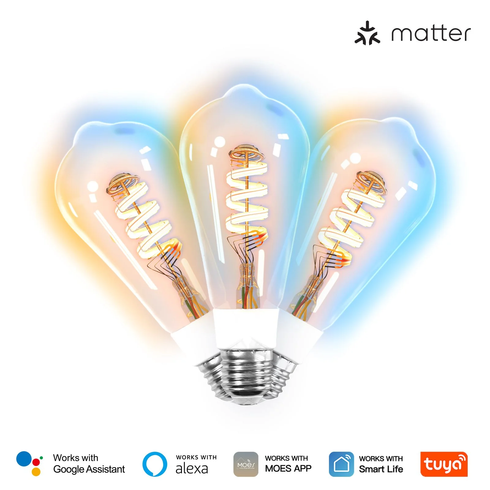 Matter WiFi E27 Smart Edison LED Light Bulbs 16 Million RGB Color Changing 2700K-6500K Dimmable - Image 7