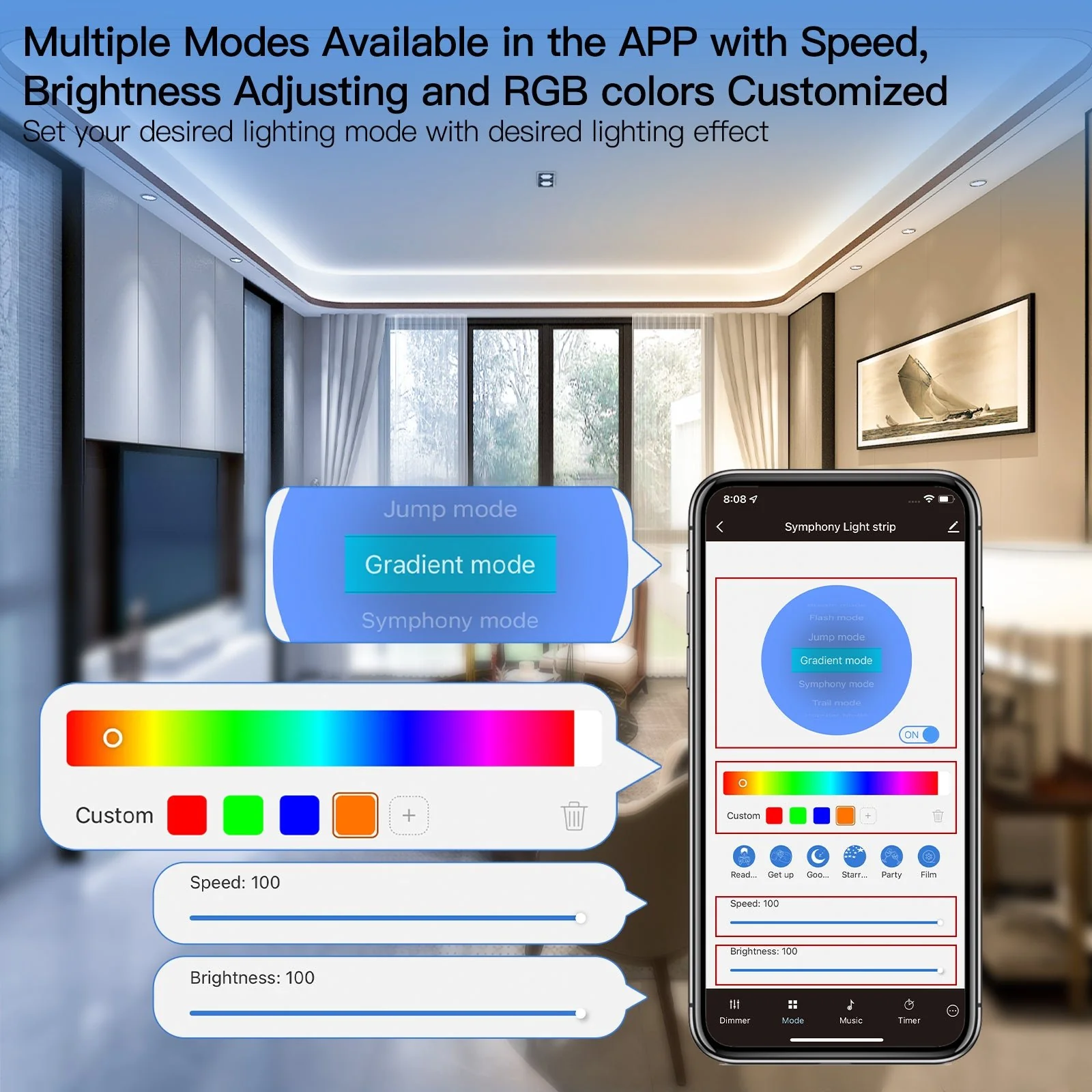 MOES WiFi Smart LED Light Strip RGB Strip Light 5050 Controller Party Music Sync Mic Sound Color Changing LED Strips with Remote - Image 4