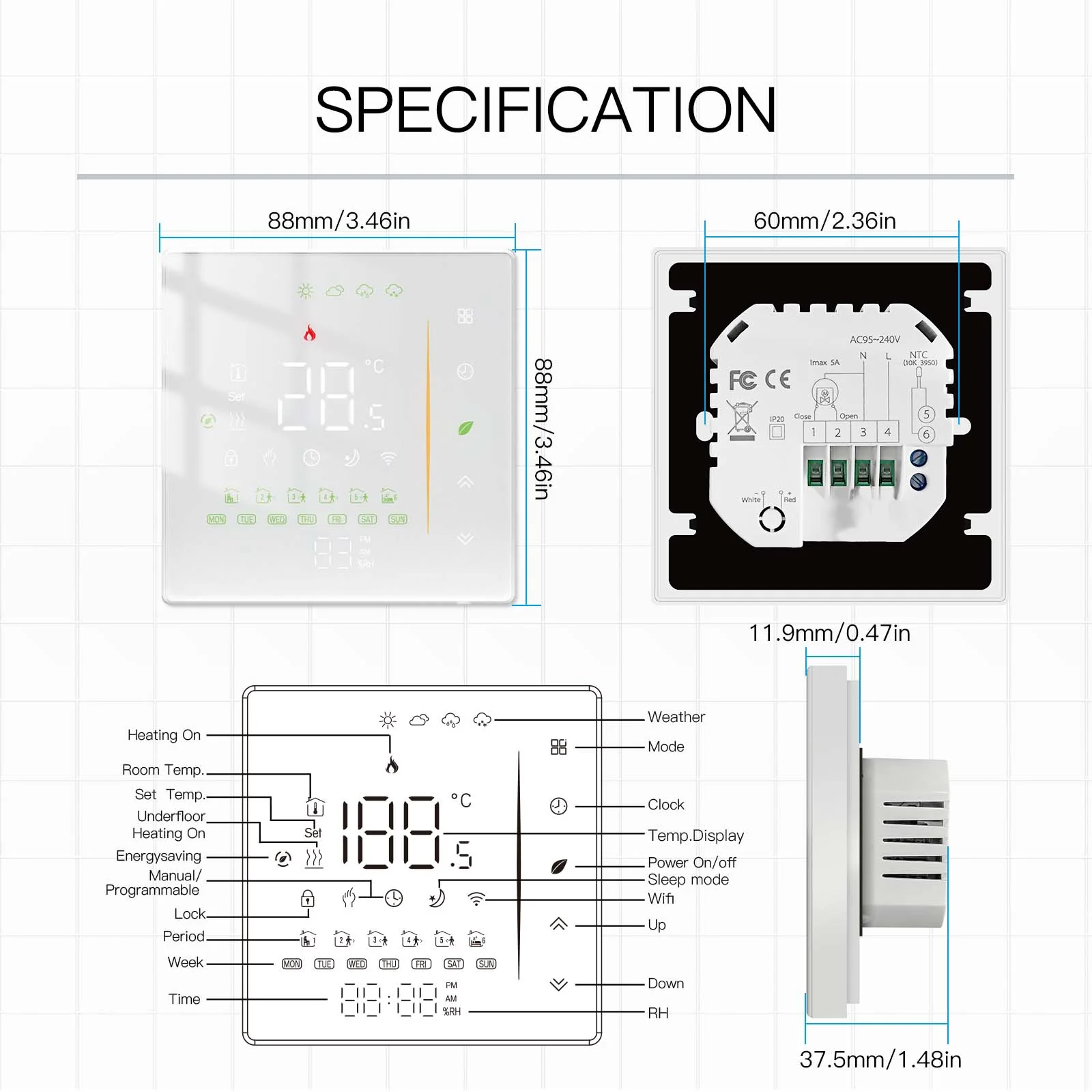 WiFi Programmable Thermostat Room Temperature Controller for Water/ Electric /Gas /Boiler floor Heating - Image 6