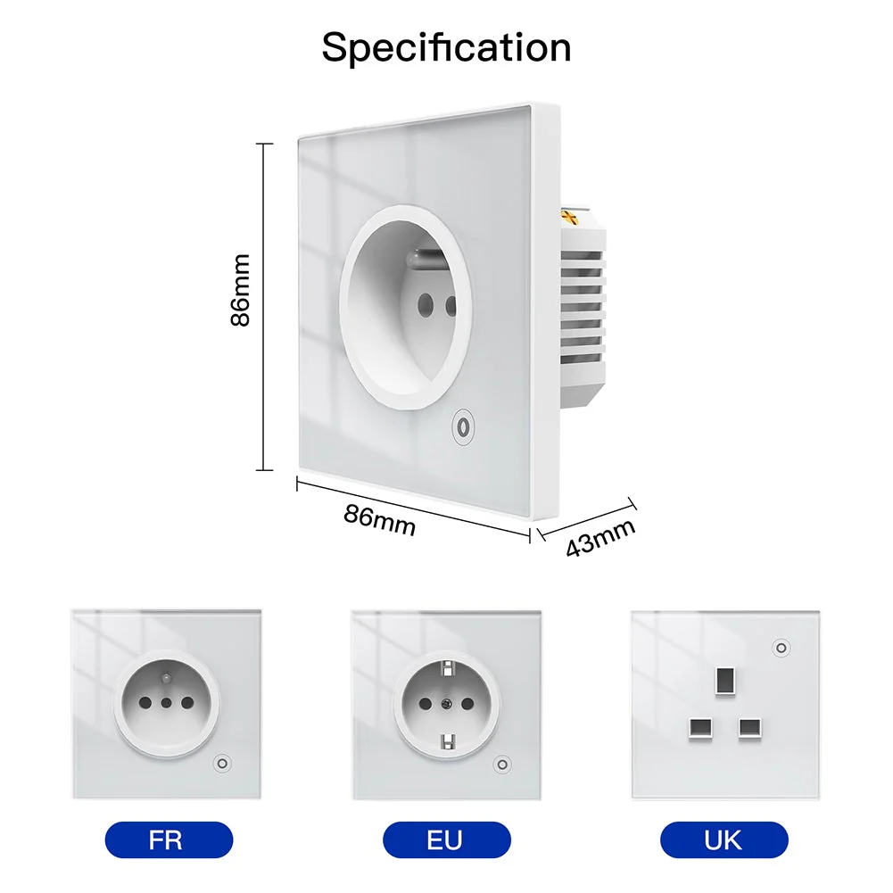 WiFi Smart Wall Socket Glass Panel Outlet Power Monitor Touch Plug Relay Status Light Mode Adjustable EU - Image 9