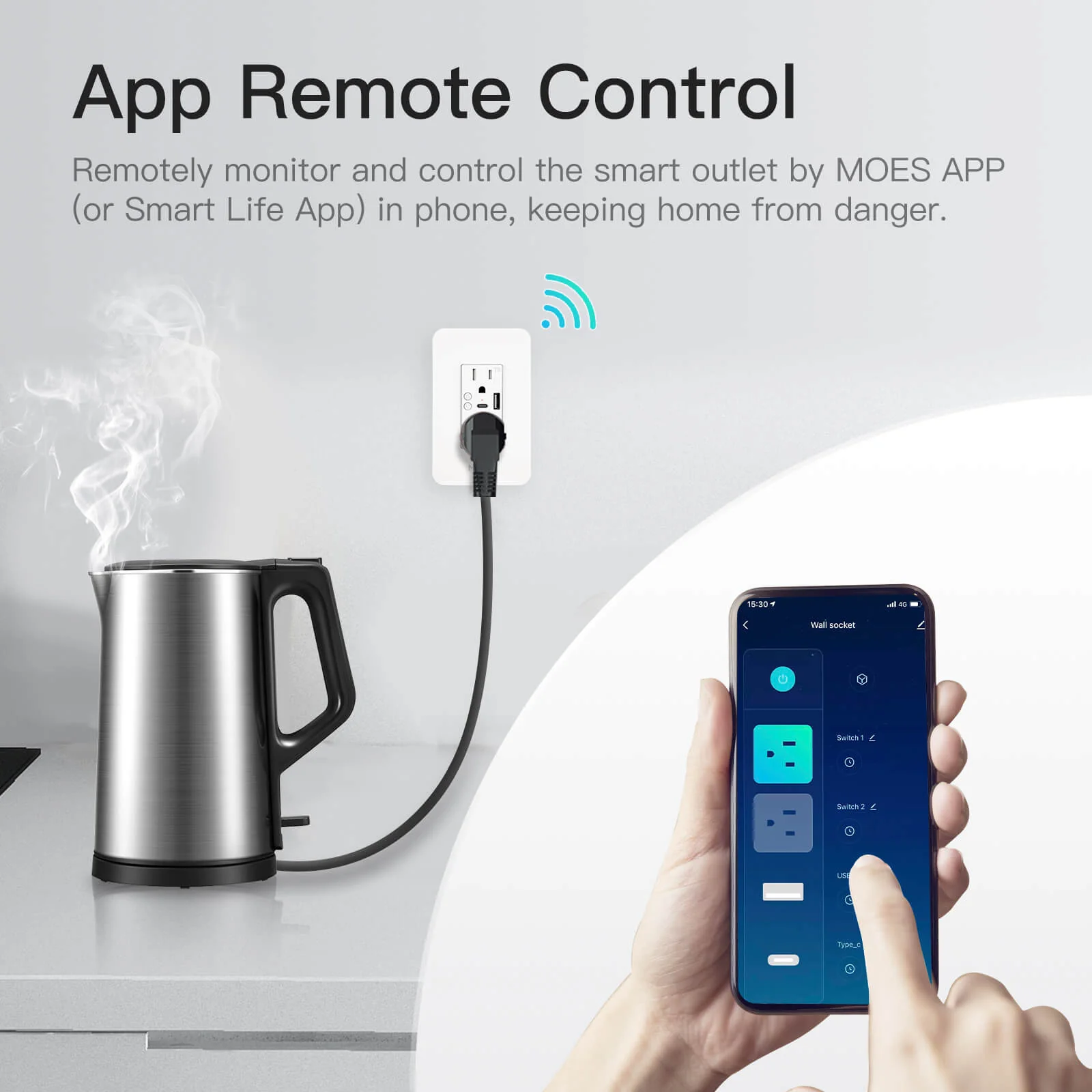 Smart WiFi USB Wall Outlet with Type-C & Type-A Ports, in-Wall Plug Socket Receptacle 15A - Image 3