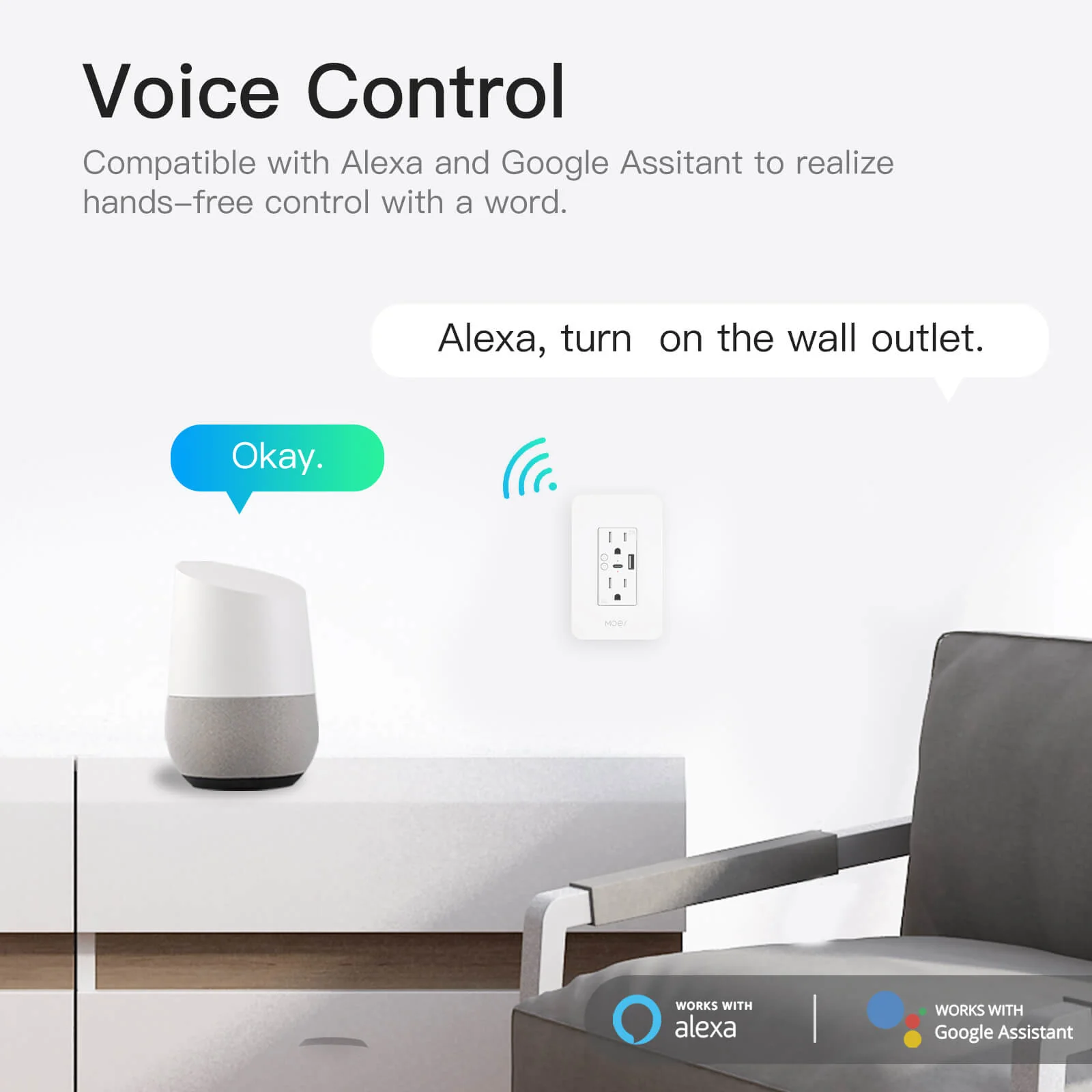 Smart WiFi USB Wall Outlet with Type-C & Type-A Ports, in-Wall Plug Socket Receptacle 15A - Image 5