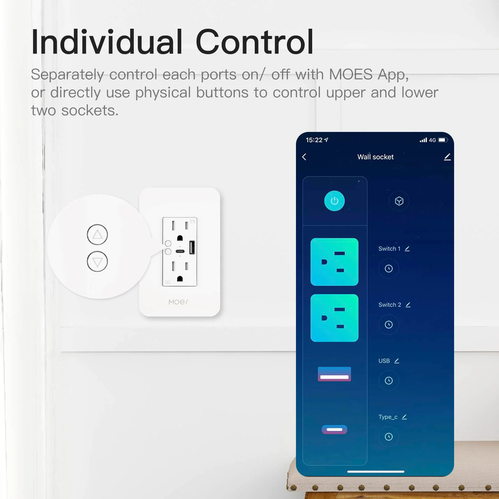 Smart WiFi USB Wall Outlet with Type-C & Type-A Ports, in-Wall Plug Socket Receptacle 15A - Image 7