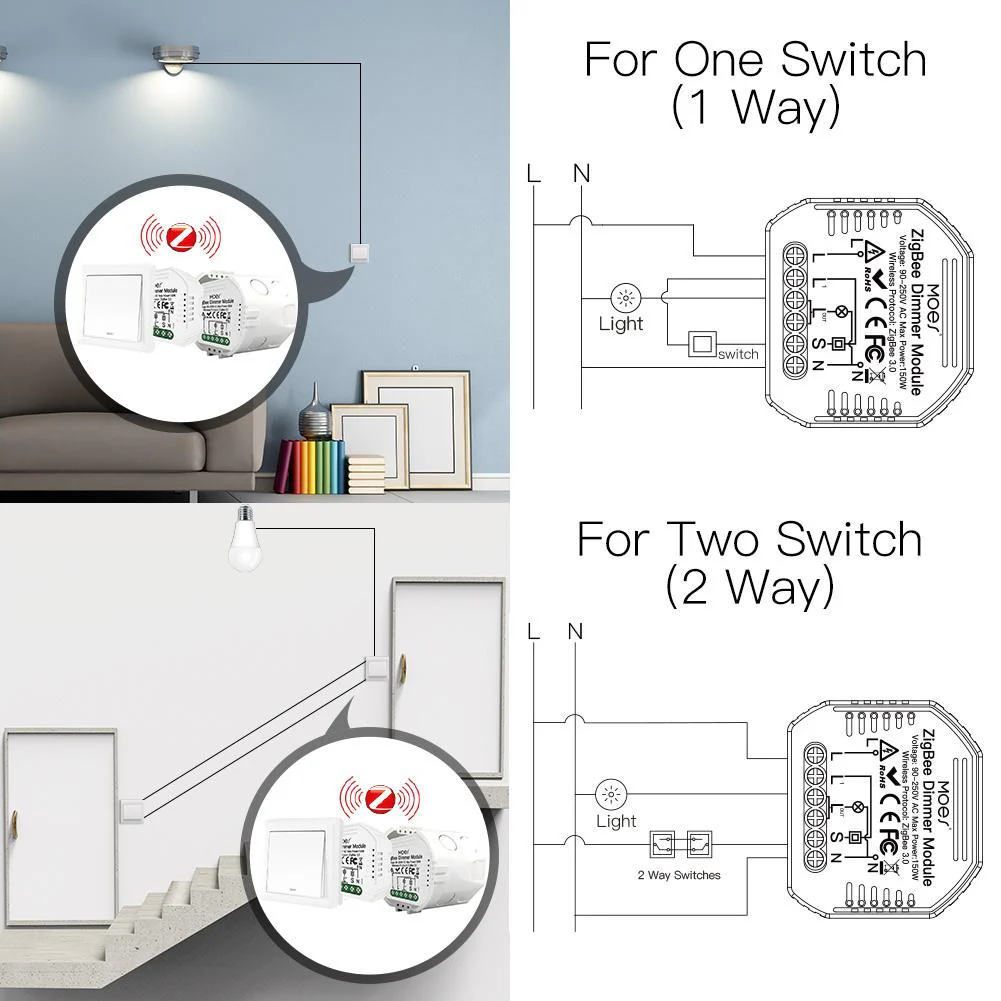 ZigBee Dimmer Module, Smart Switch Relay Module, MOES Hub Required 1/2 Gang Interruptor - Image 2