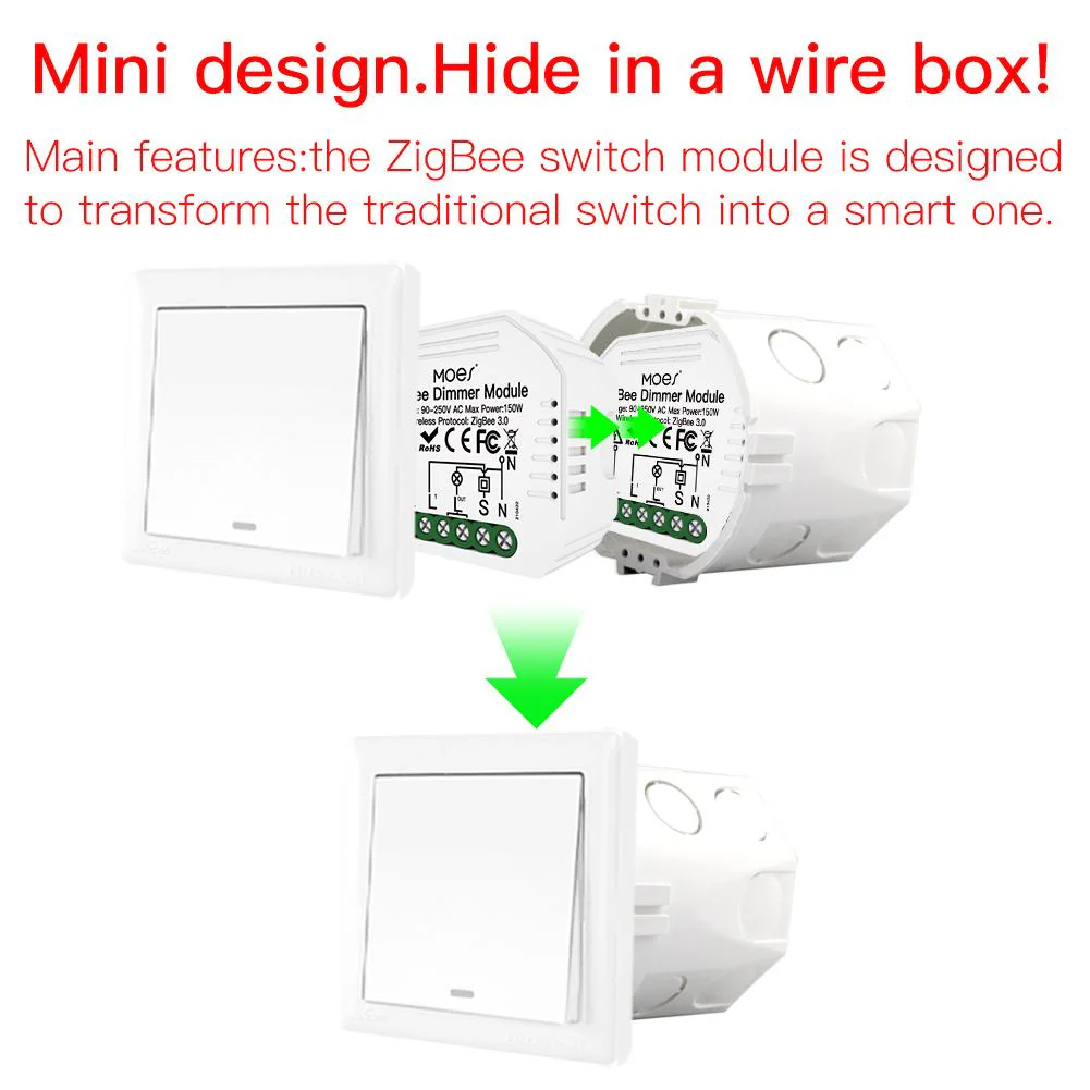 ZigBee Dimmer Module, Smart Switch Relay Module, MOES Hub Required 1/2 Gang Interruptor - Image 4