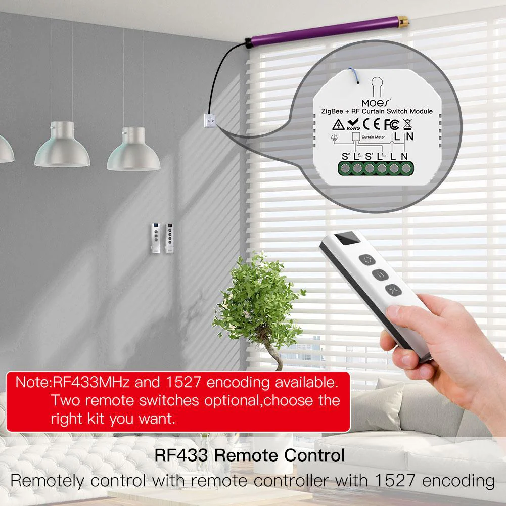 ZigBee RF433 Smart Curtain Switch Module for Electric Motorized Roller Blinds Shutter Motor - Image 3