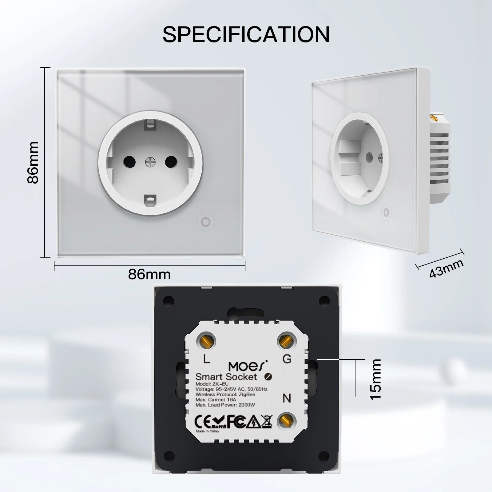 MOES ZigBee Smart Wall Socket Glass Panel Power Monitor Hub Required - Image 6