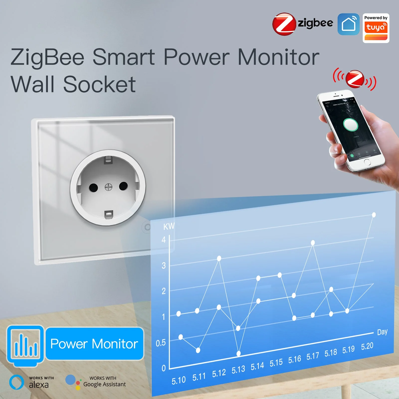 MOES ZigBee Smart Wall Socket Glass Panel Power Monitor Hub Required - Image 7