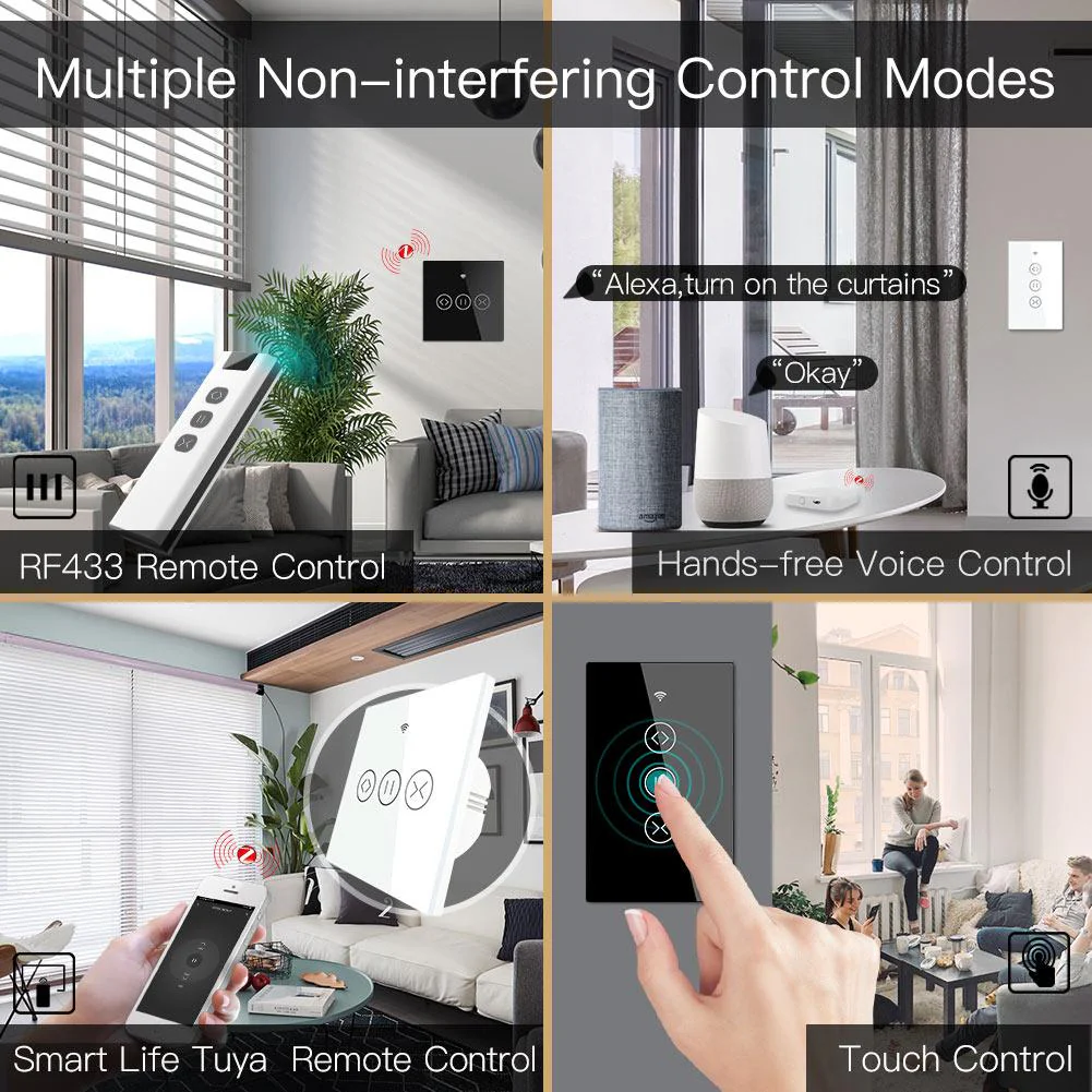 ZigBee RF433 Smart Curtain Blinds Shutter Touch Switch Multi-control Neutral Wire Required US - Image 7
