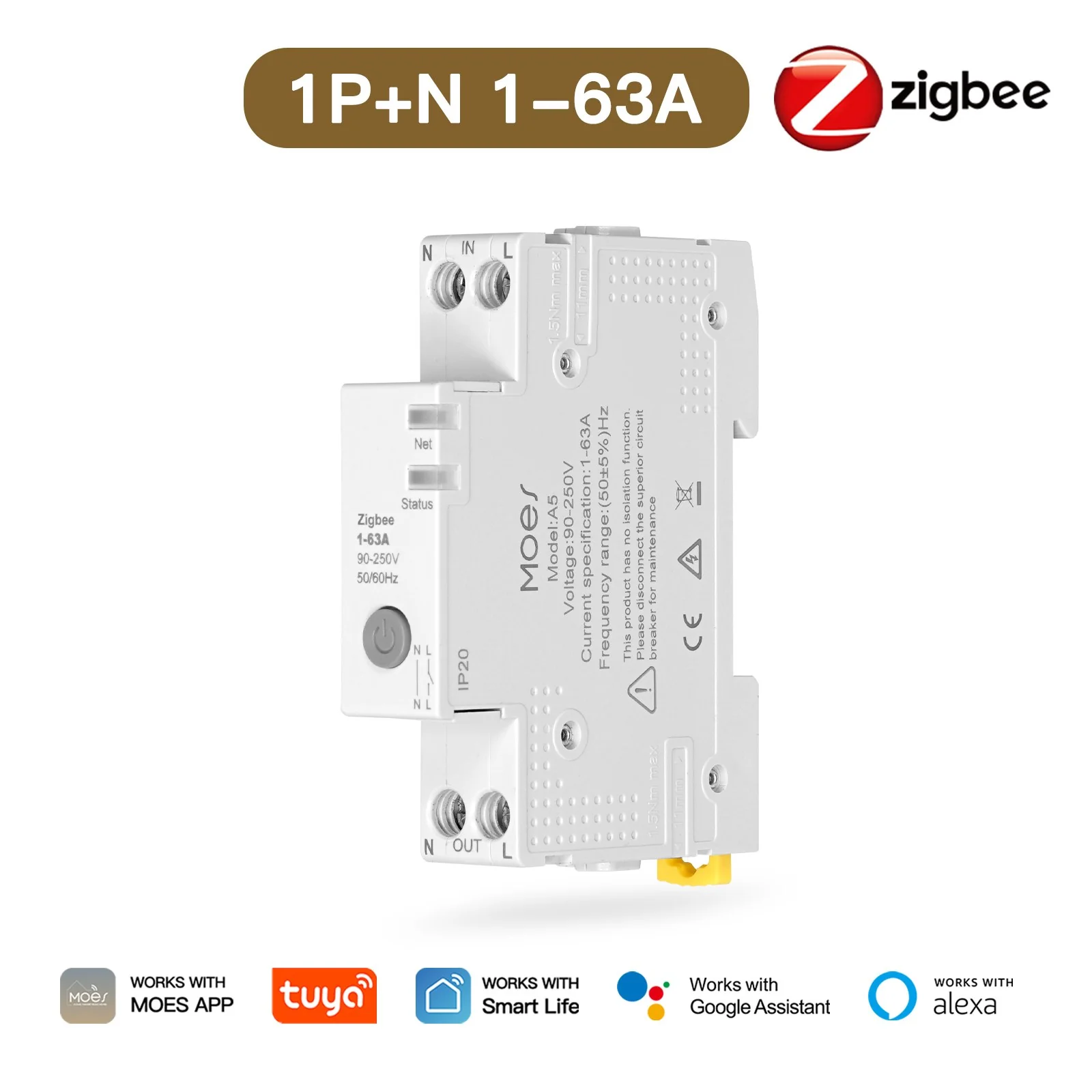 MOES Tuya ZigBee Smart Circuit Breaker 63A Electricity Monitor V0 Fireproof Remote APP Control with Alexa - Image 7