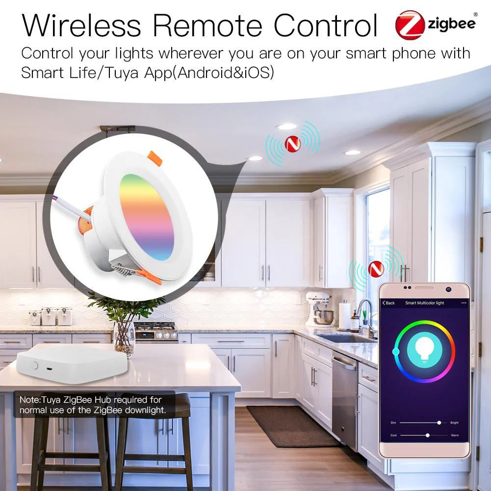 MOES ZigBee Smart LED Downlight Dimming Round Recessed Spot Party Light Bulbs RGB 2700K-6500K W+C - Image 5