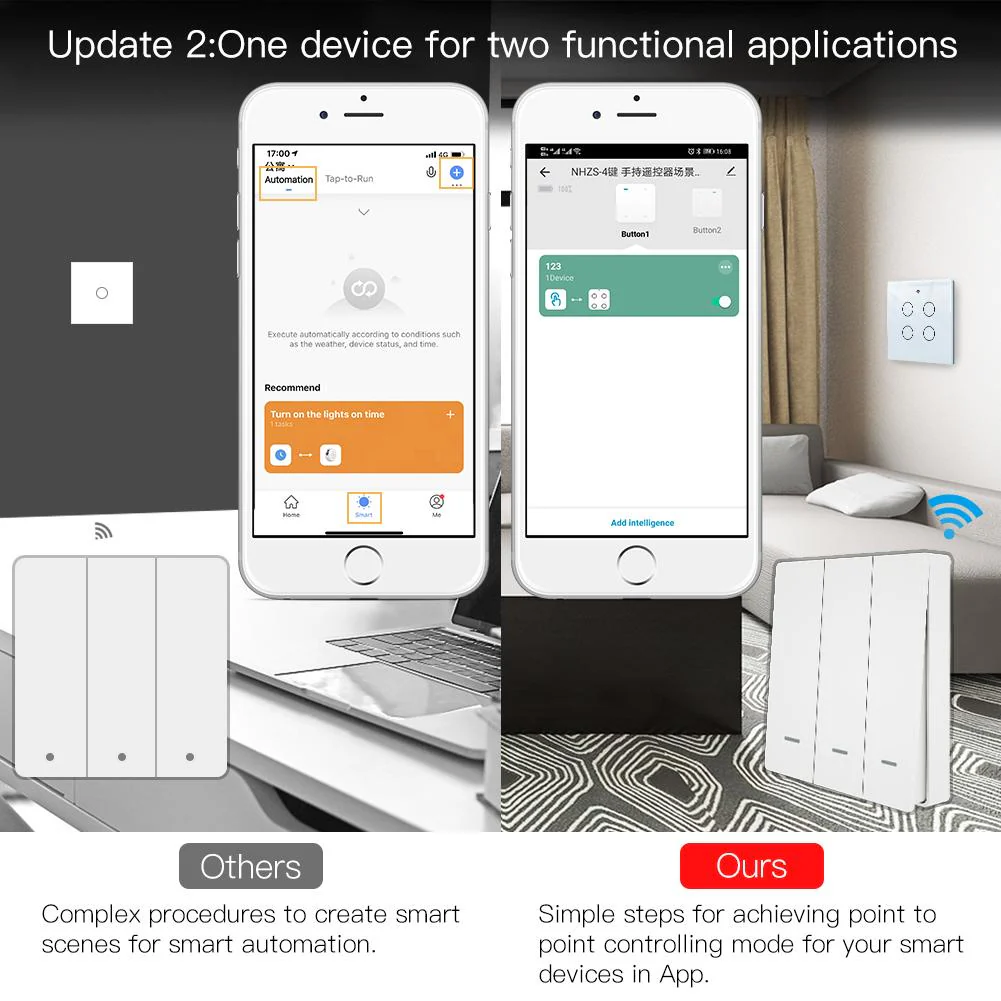 ZigBee Smart 9 Scene Mechanical Push Button Switch Multi-Control Battery Powered - Image 3