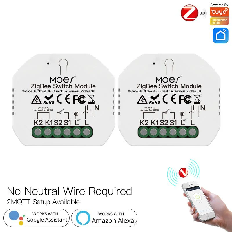 ZigBee Smart Light Switch Module Tuya No Neutral Wire 2 Way Required 2MQTT Relay - Image 7