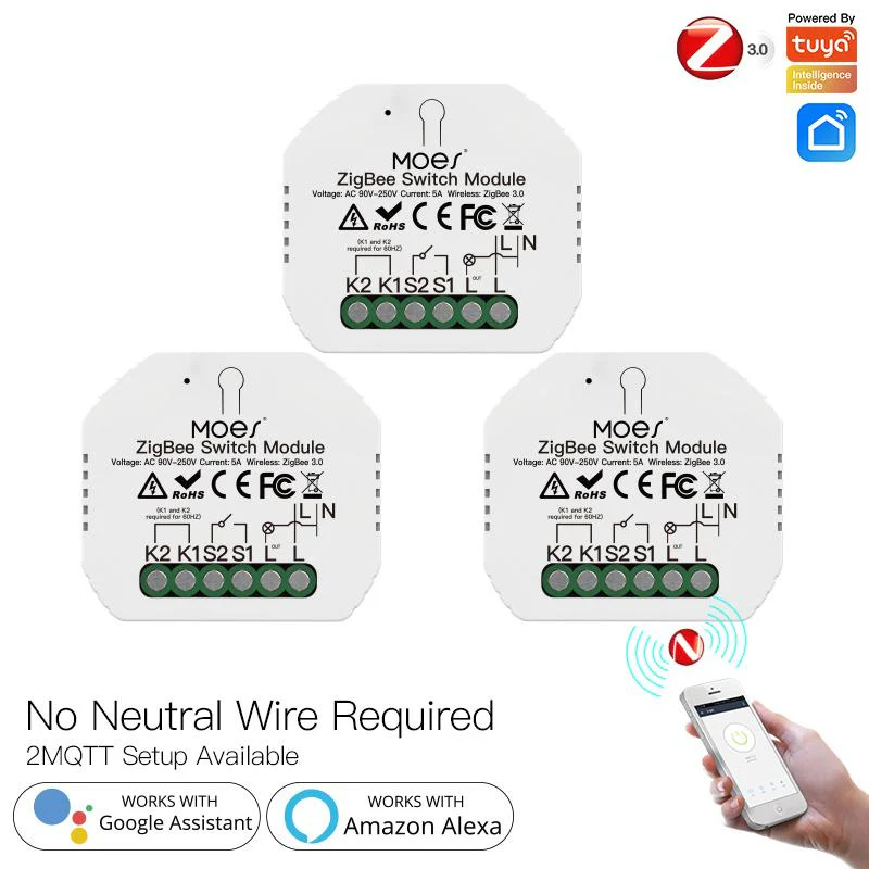 ZigBee Smart Light Switch Module Tuya No Neutral Wire 2 Way Required 2MQTT Relay - Image 8